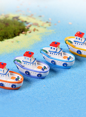 微景观地中海风格海边游艇船造景装饰豪华游轮水族迷你仿真小摆件