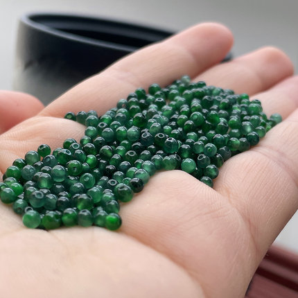 A货天然翡翠散珠冰种菠菜绿玉珠子手链项链diy饰品圆珠转运珠