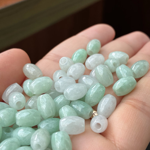 美至缘天然翡翠a货绿白桶珠路路通diy饰品配件手工串珠转运珠批发