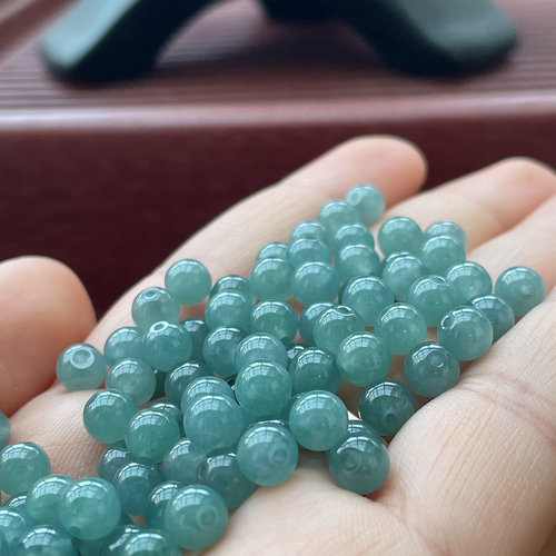 美至缘翡翠A货源头冰种冰晴水浅蓝转运珠冰透水润散珠子DIY散珠