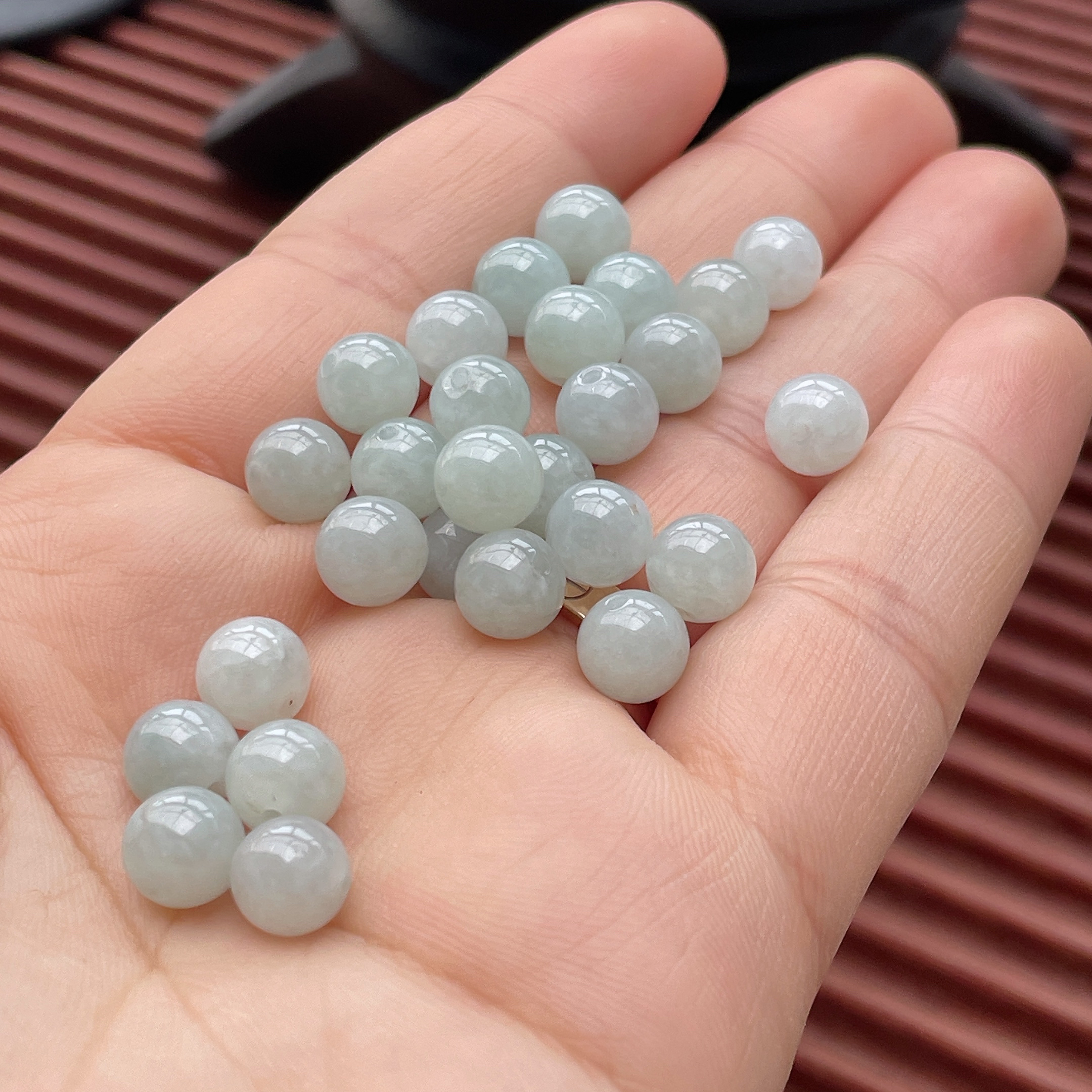 天然翡翠散珠a货浅绿冰种玉珠子diy饰品女男士手链珠项链满30包邮