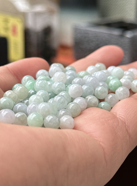新货天然翡翠散珠a货三彩绿白冰种diy女男士手链珠项链玉珠子