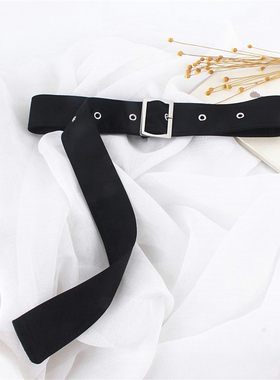 黑色布腰带宽女腰封装饰连衣裙子丝带衬衫简约百搭长条飘带针扣