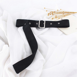黑色布腰带宽女腰封装 简约百搭长条飘带针扣 饰连衣裙子丝带衬衫