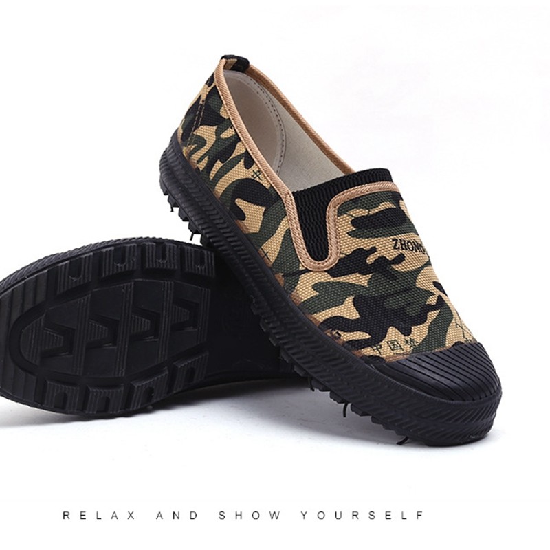 山东鲁泰鞋业新式迷彩劳保鞋男建筑防砸工作帆布胶鞋解放耐磨农田