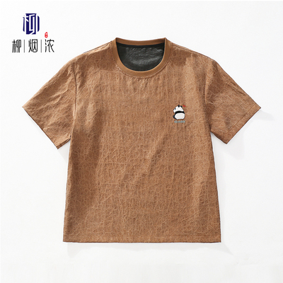 缎龟刺绣桑蚕丝短袖顺滑