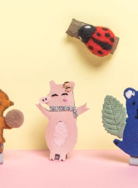 Levaland毛毡动物发夹pu皮儿童可爱发饰刘海夹