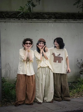 疯子张原创夏款印花T恤纯棉宽松复古做旧短袖08331