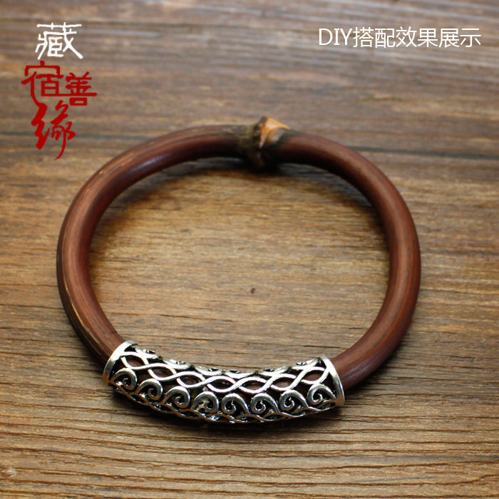 치킨 혈액 덩굴 티베트어 실버 액세서리 8MM 벤드 파이프 액세서리 다이아몬드 포도 나무 DIY 액세서리 레트로 중공 패턴 긴 파이프
