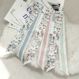 After 25新品 花丛 文艺复古桑蚕丝真丝飘带小丝带绑包丝巾领巾女