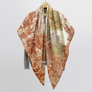 After 双面异色真丝羊毛围巾老钱风大方巾丝毛披肩 巴勒莫植物园