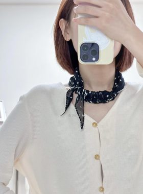 After【赫本波点】春夏轻法式~真丝丝绵桑蚕丝丝巾菱形巾发带