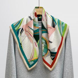 度假氛围感神器100澳洲羊毛围巾女 多彩假期 After 羊毛中方巾