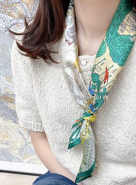 杭州丝绸100桑蚕丝丝巾北欧简约条纹真丝围巾女70cm方巾领巾披肩