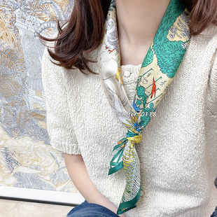 杭州丝绸100桑蚕丝丝巾北欧简约条纹真丝围巾女70cm方巾领巾披肩