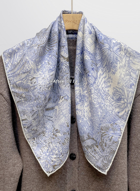 After【热带雨林福宝-蓝色】双面异色桑蚕丝羊毛丝巾中方巾围巾女