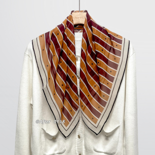 时尚 老钱感 百搭100桑蚕丝10姆米乔其纱中方巾 橘影条纹 After