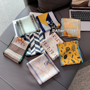 饰领巾飘带长条丝巾 100桑蚕丝丝巾女装 双面双层真丝围巾 百搭经典