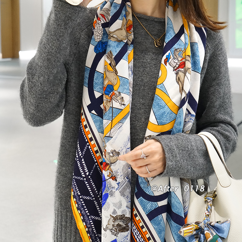 四季真丝羊毛保暖围巾140大方巾