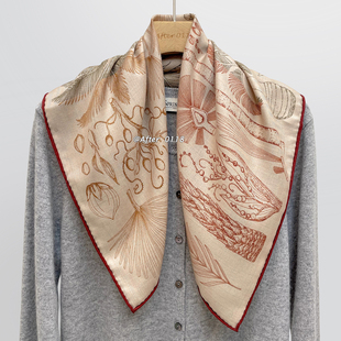 双面异色桑蚕丝真丝羊毛中方巾围巾女 复古时尚 After 棕榈家族