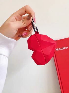 3件19.9元任选简约红色爱心适用于苹果airpods pro保护套硅胶airpods1/2耳机壳