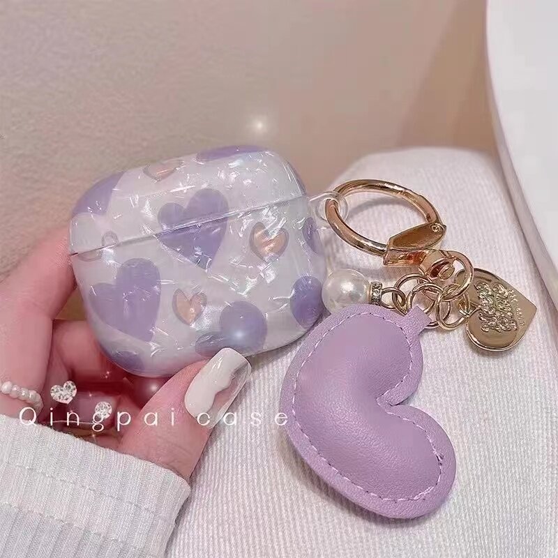 紫色爱心适用airpods2保护壳airpodspro耳机保护套三代苹果贝壳纹