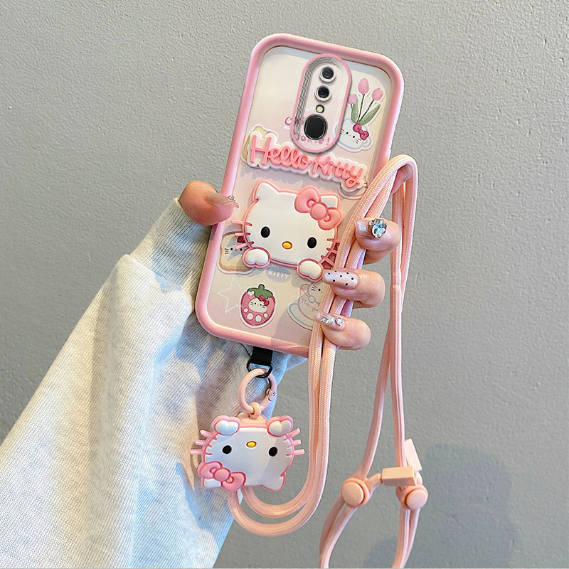 适用OPPO F11海外版手机壳CPH1911国际版CPH1913气囊防摔挂脖绳子软全包边保护套个性创意卡通可爱女新款