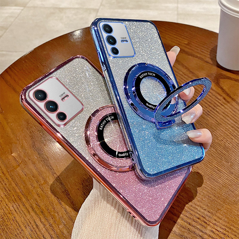 适用VIVO V23 5G海外版手机壳V23E 4G/5G闪粉防摔v25pro软支架保护套V25 5G国际版V25E个性创意潮女新款