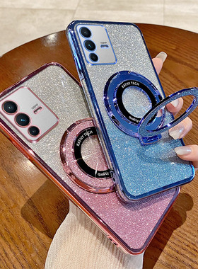 适用VIVO V23 5G海外版手机壳V23E 4G/5G闪粉防摔v25pro软支架保护套V25 5G国际版V25E个性创意潮女新款