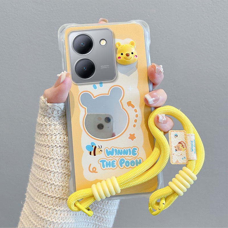 适用Vivo Y36 5G海外版手机壳Y27 5G防摔硅胶V2248国际版V2302软保护套个性创意斜挎挂绳镜面卡通可爱女新款