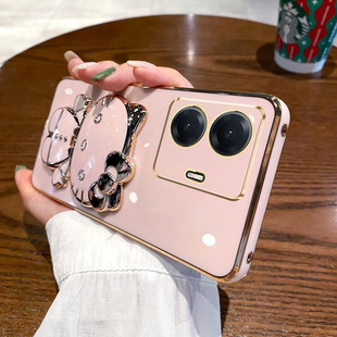 适用Realme C55手机壳硅胶软防摔真我C55保护套RMX3710电镀KT猫支架补妆镜子个性创意女新款