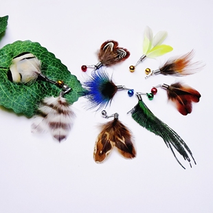 真羽毛逗猫棒替换头手工diy猫咪玩具原色鸡毛孔雀毛小款宠物用品