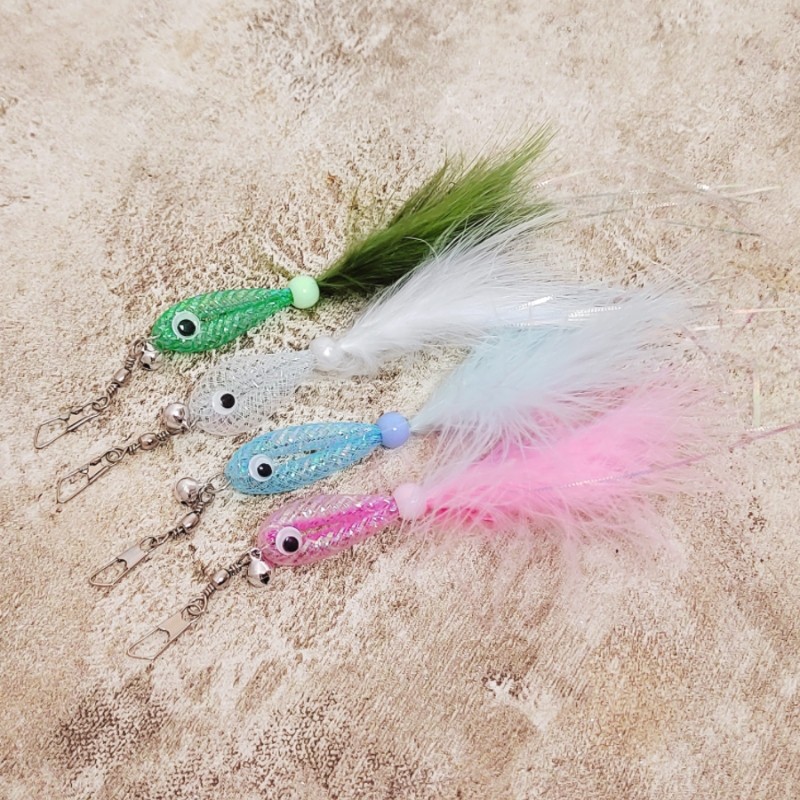 逗猫棒diy替换头幻彩响纸条羽毛鱼猫咪玩具挂件宠物猫用品58包邮