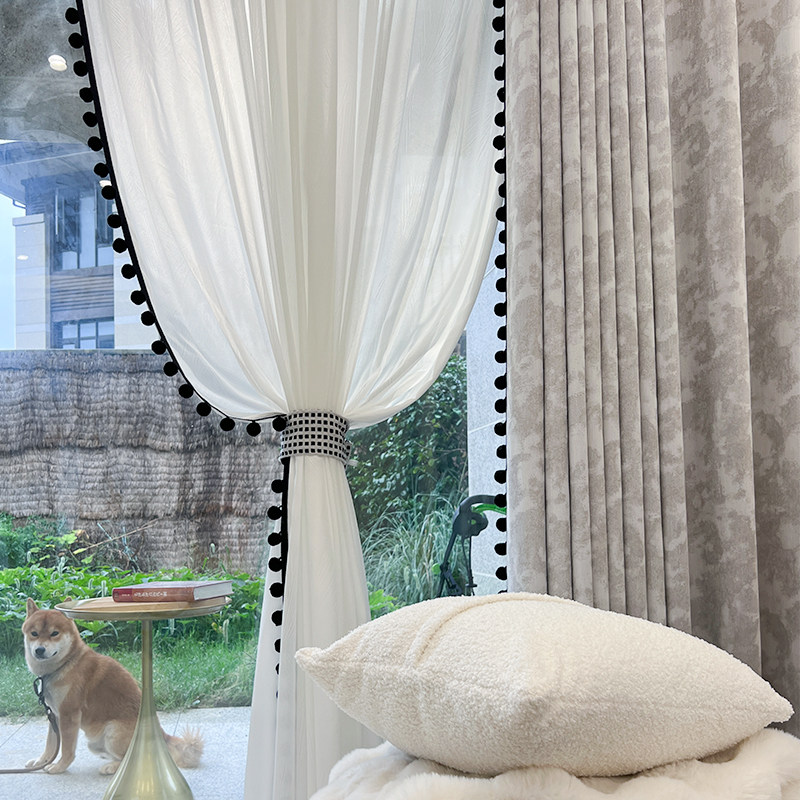 窗帘辅料配件球球装饰黑色2.5公分窗帘立边毛球奶茶色纯色球球边