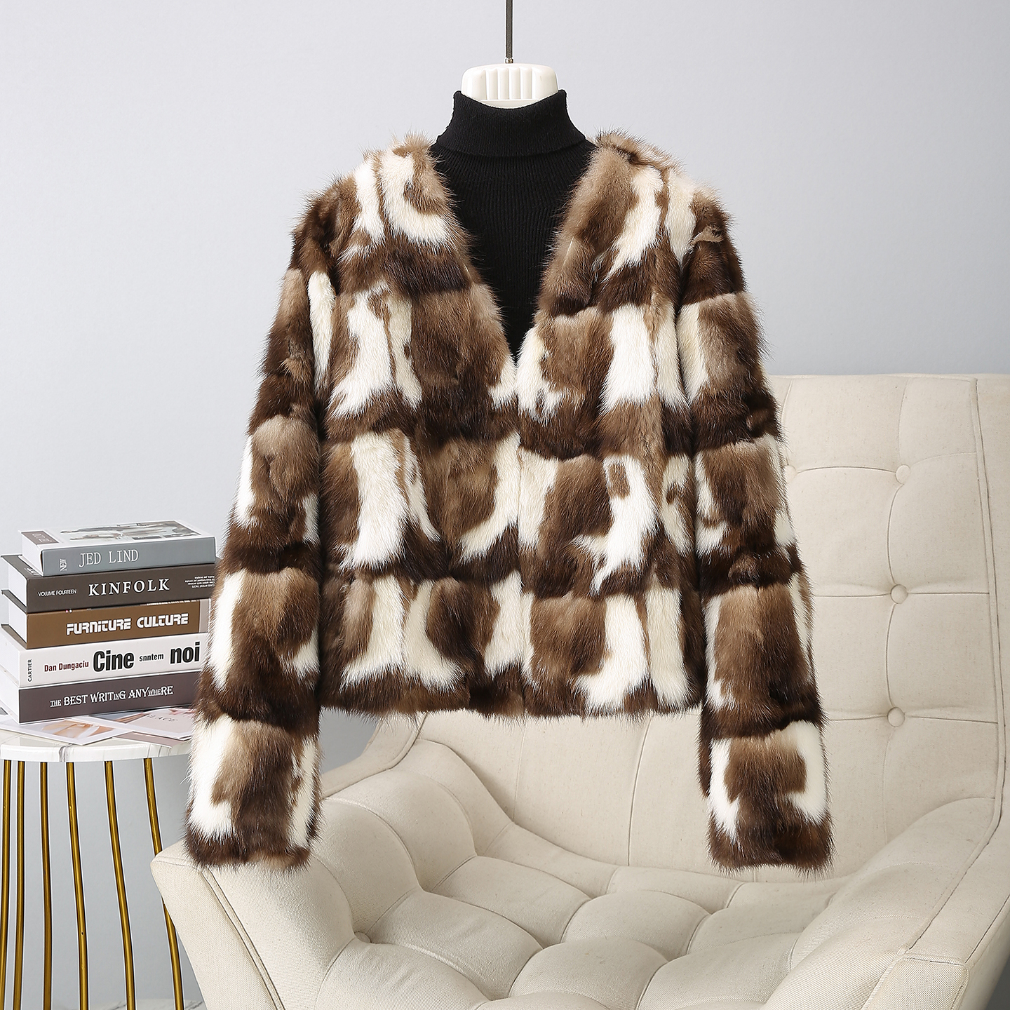 海宁新款水貂皮草外套貂毛大衣女短款V领秋冬2025特价