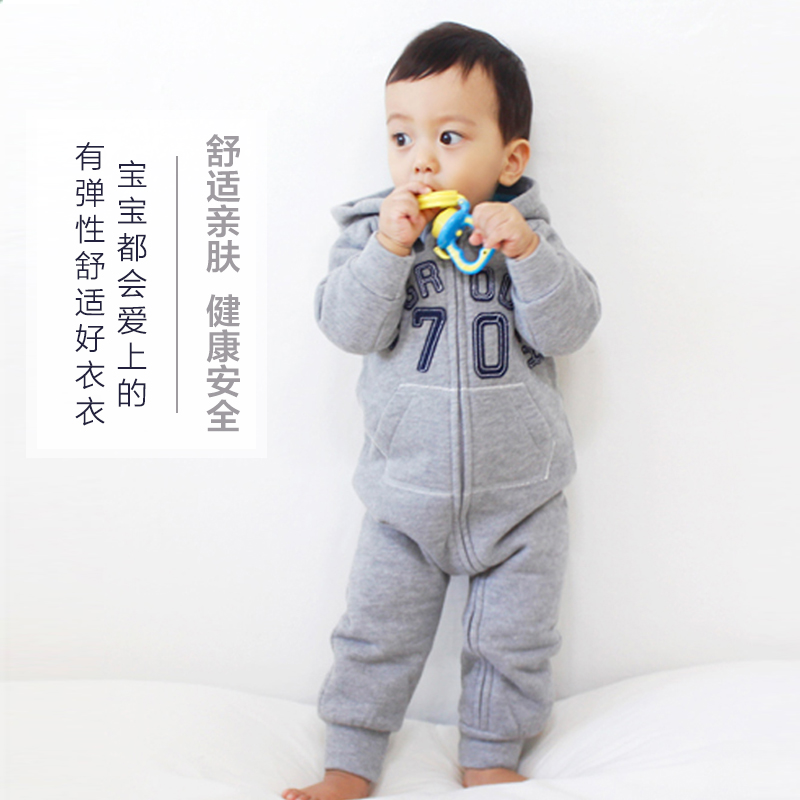 包邮婴儿衣服抓绒宝宝新生儿秋冬爬服