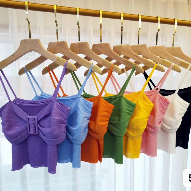 Summer ice linen pleated drawstring with small sling vest