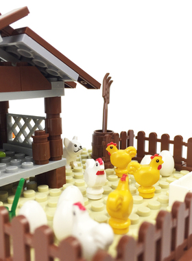 迷你小鸡窝摆件DIY小颗粒拼装积木玩具鸡舍养鸡场可爱白色鸡仔MOC