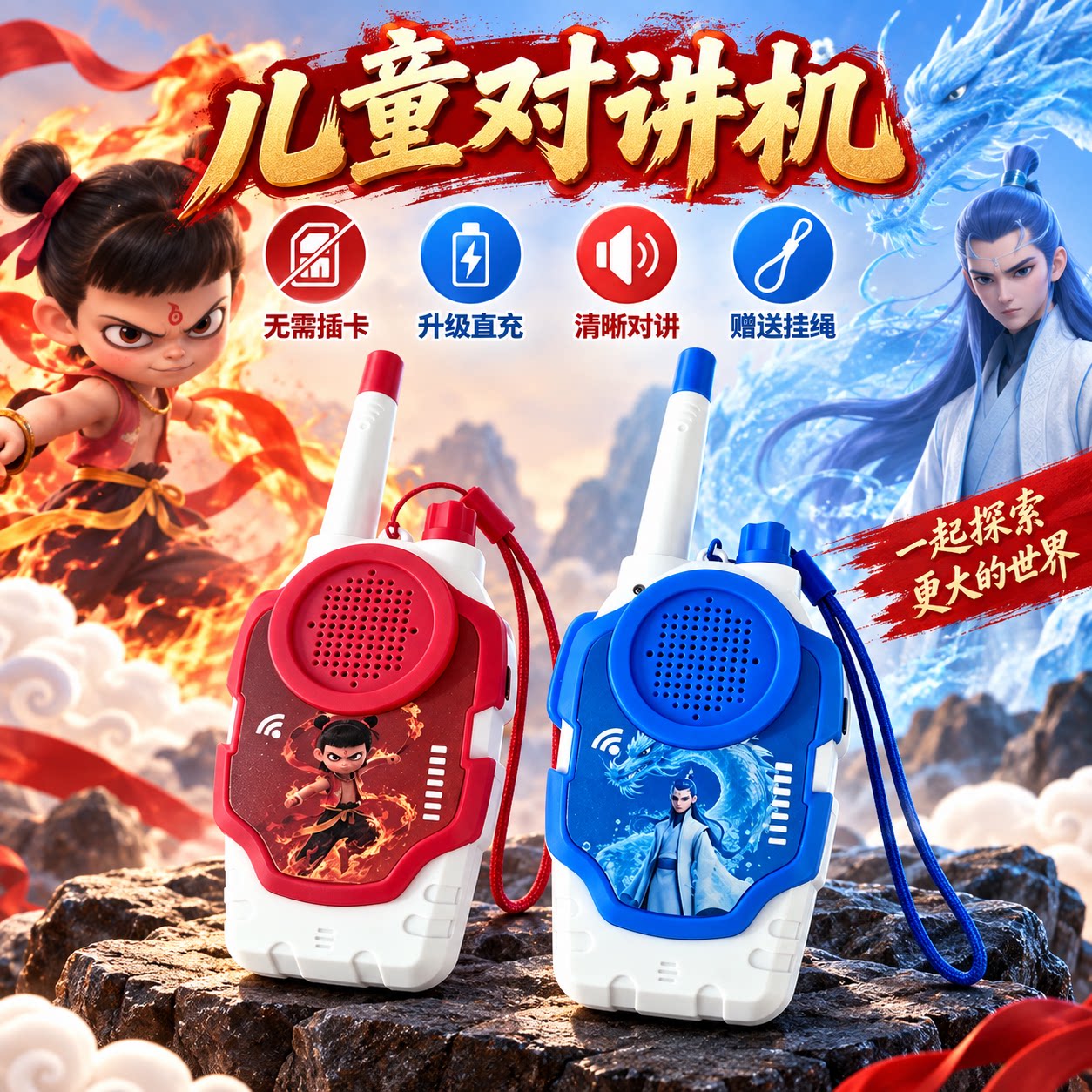 儿童无线对讲机玩具无需插卡开机直接使用卡通直充户外模拟电话