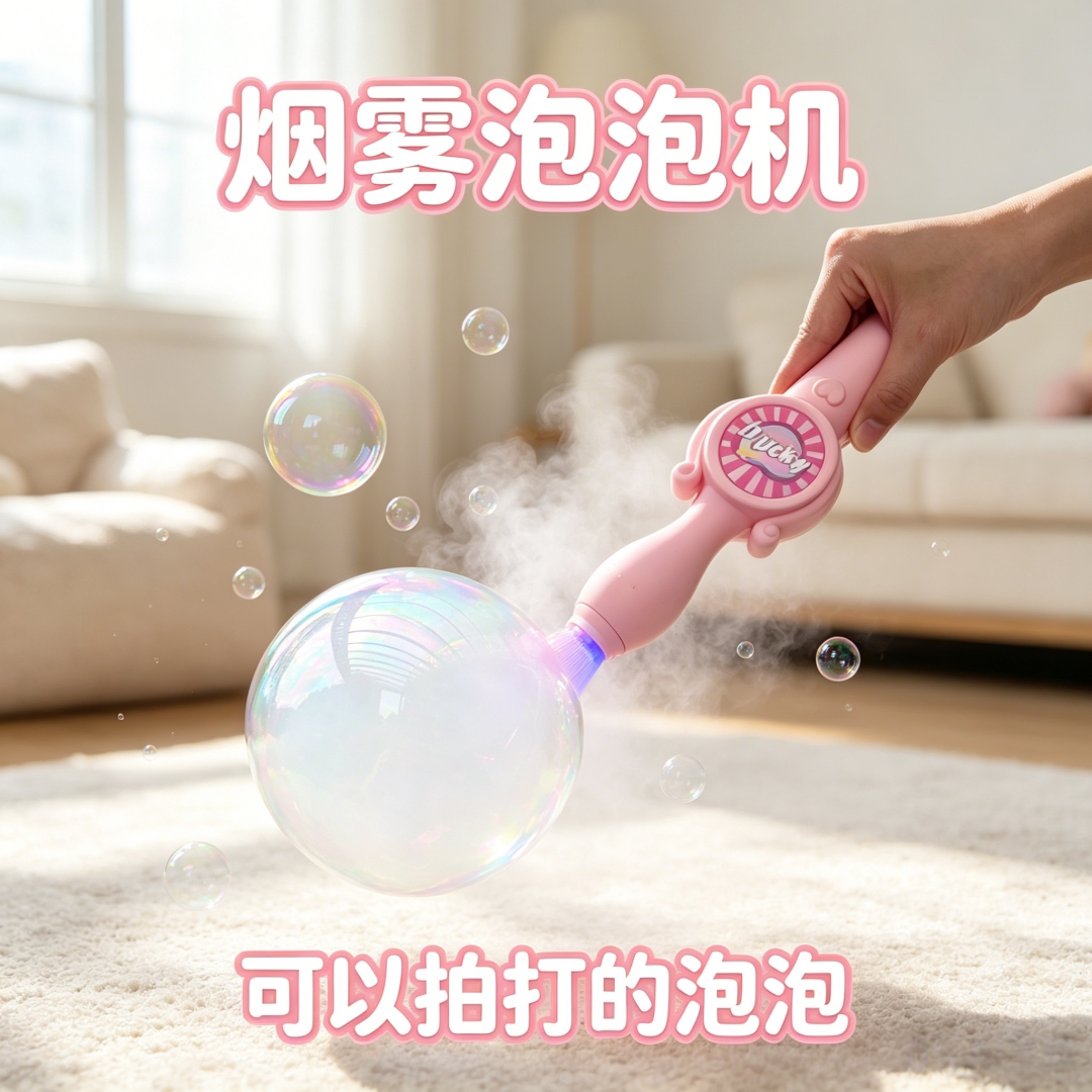 音乐烟雾泡泡机儿童手持自动吹泡泡充电可拍打泡泡机男女益智玩具