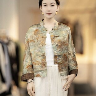桑蚕丝开衫 新款 上衣 国风香云纱短外套女2025春季 落日余晖新中式