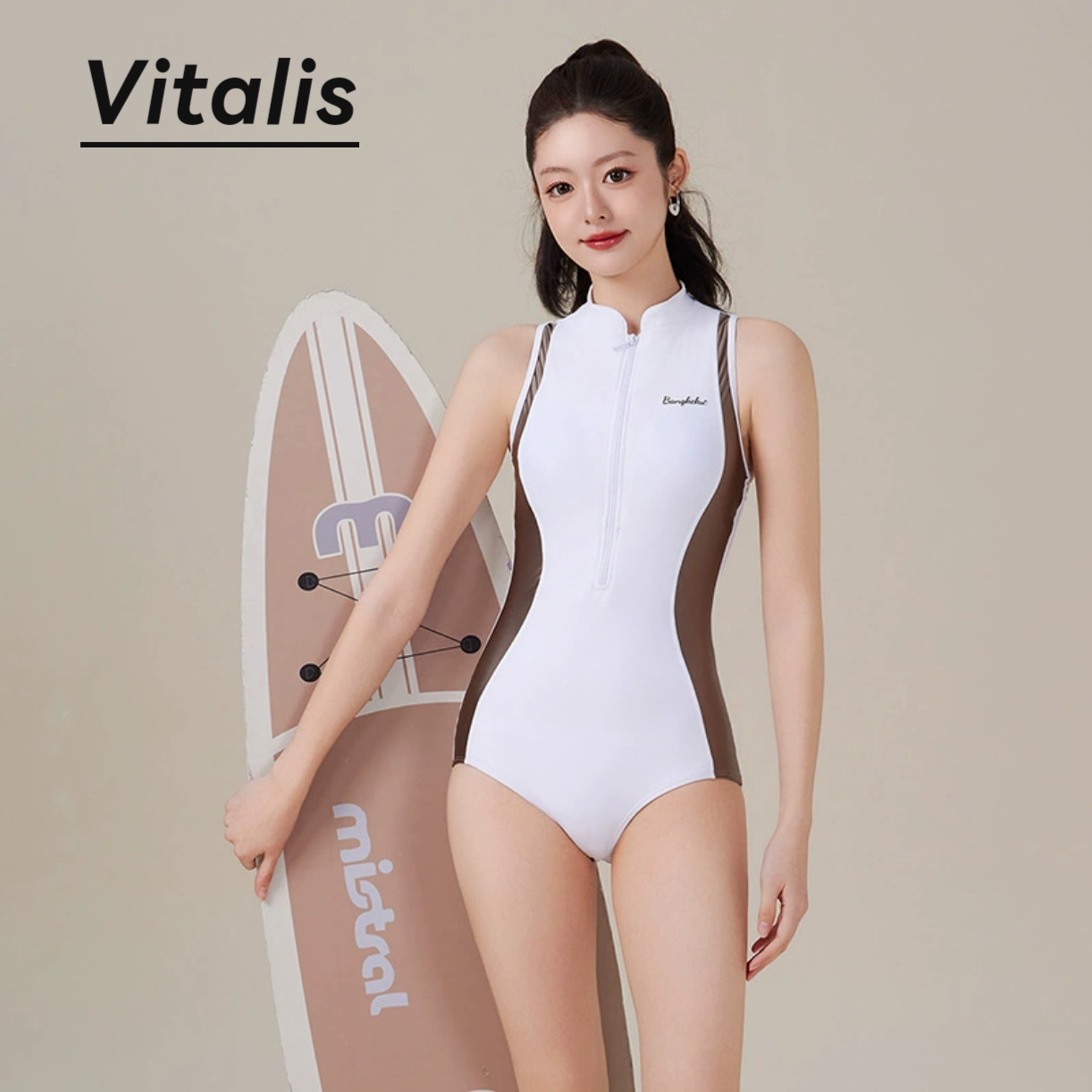 Vitalis运动大码泳衣女2026新款连体三角遮肚显瘦游泳馆泡温泉