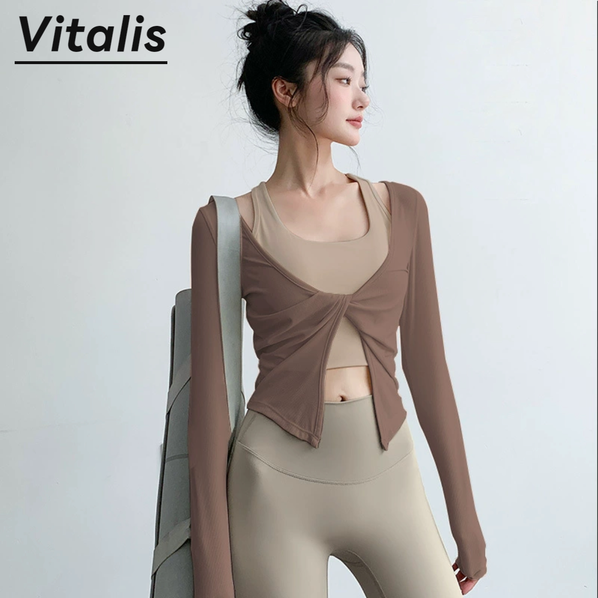 Vitalis瑜伽服上衣女秋季运动长袖跑步普拉提训练防震健身服套装