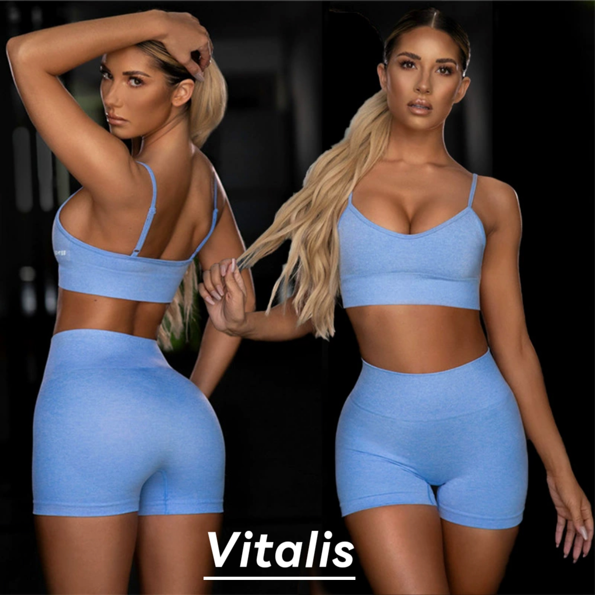 Vitalis无缝文胸短裤健身套装女露背性感吊带背心跑步运动瑜伽服