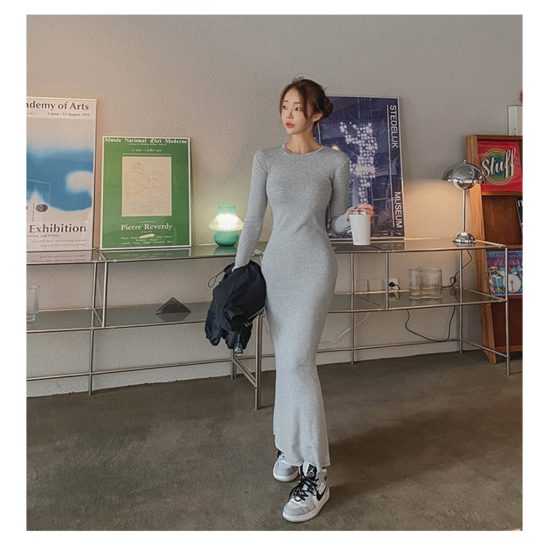 抖音女神长裙圆领长袖包臀鱼尾裙