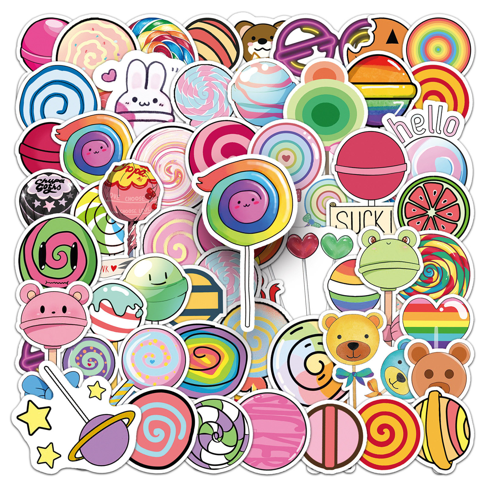 50张可爱ins风棒棒糖个性创意手帐行李箱滑板车吉他手机文具贴纸