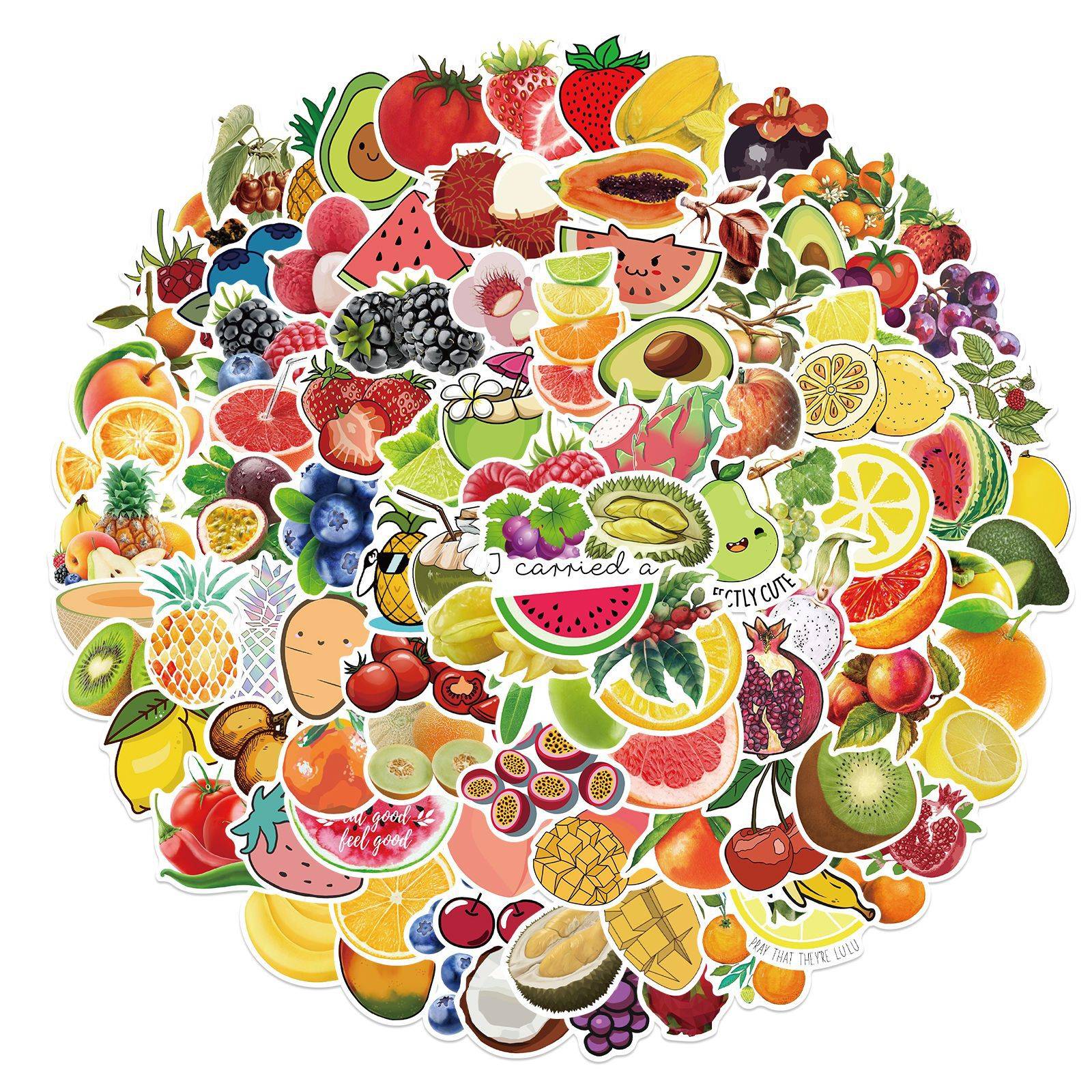 100张卡通水果混合涂鸦贴纸装饰汽车窗户行李箱吉他DIY可防水贴画