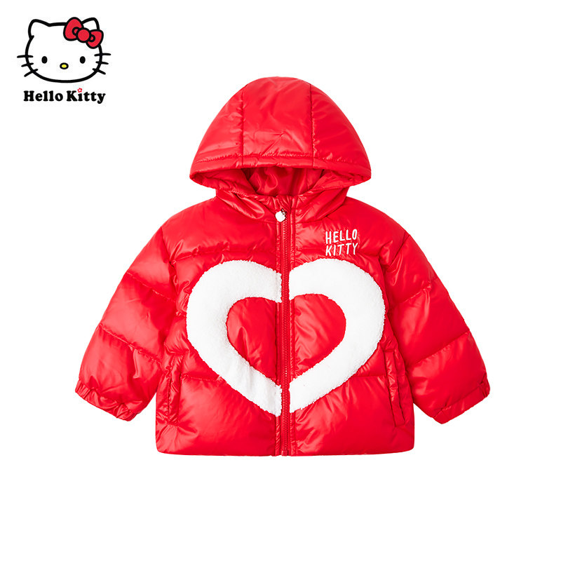 Hello Kitty冬厚连帽短款羽绒服女童羽绒外套白鸭绒保暖外套