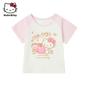 Hello Kitty童装女童夏款棉圆领短袖T恤儿童休闲短袖上衣