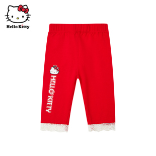 Hello Kitty女童夏款棉七分打底裤儿童裤子休闲裤带花边